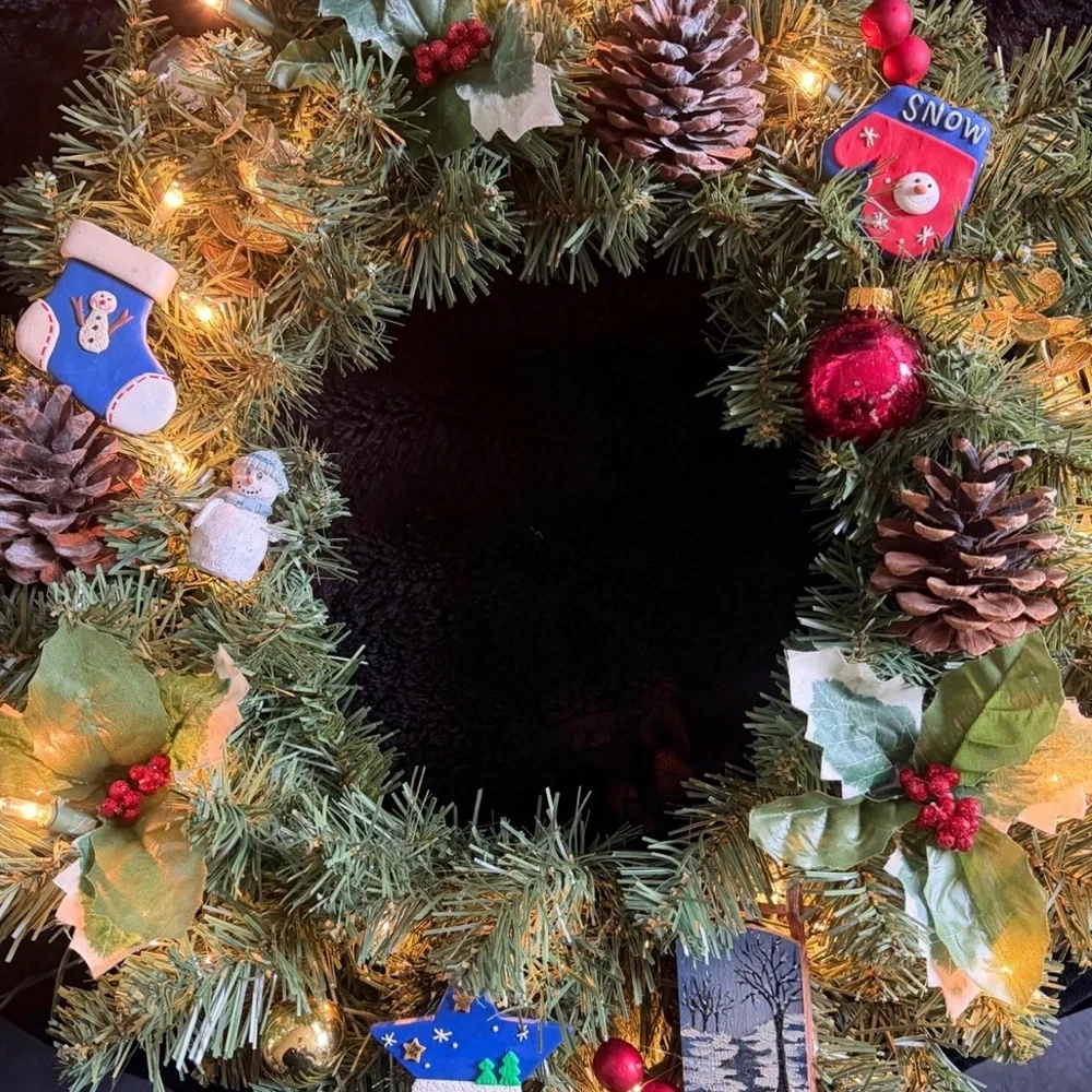 Festive Holiday Wreath with Lights and Ornaments
